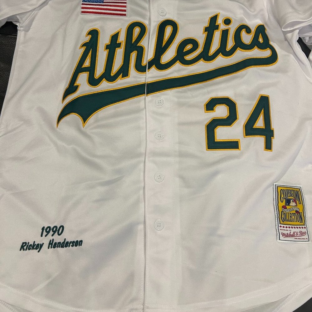 OAKLAND A's RICKEY HENDERSON Men's JERSEY M,L,XL,or 2XL By Mitchell & Ness NWT - Picture 7 of 8